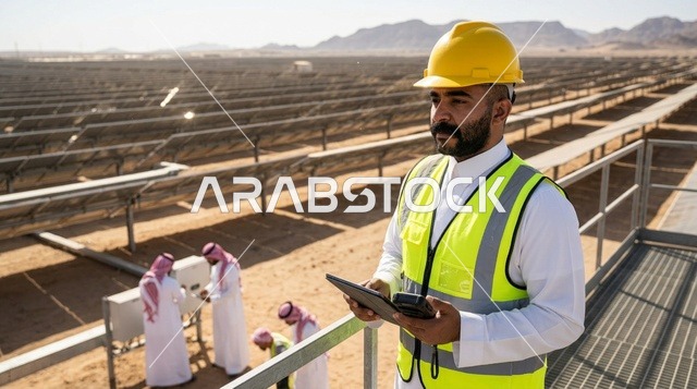 مهندس سعودي في محطة ألواح الطاقة الشمسية