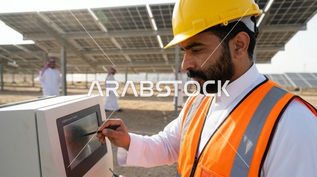 Saudi Engineer Operating Solar Panel Control Station