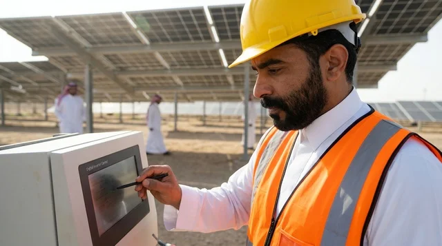 Saudi Engineer Operating Solar Panel Control Station