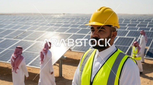 مهندس سعودي في محطة ألواح الطاقة الشمسية بالصحراء