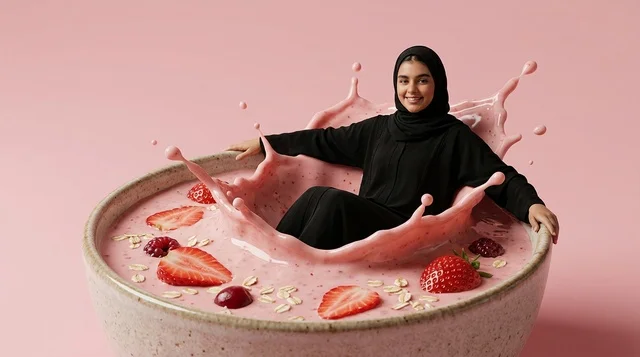 Arab Woman in Strawberry Yogurt Splash Concept