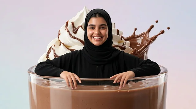 Arab Woman Inside Giant Chocolate Milkshake