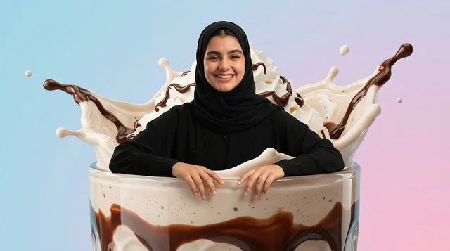 Arab Woman in Chocolate Milkshake Splash Advertising