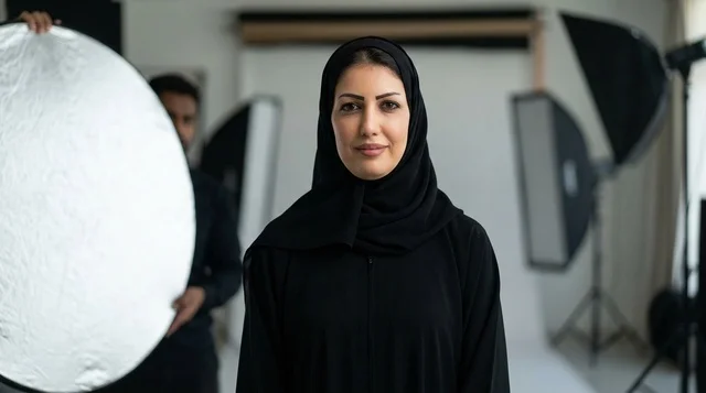 Arab Woman in Abaya in Professional Photography Studio Arab Woman in Abaya in Professional Photography Studio