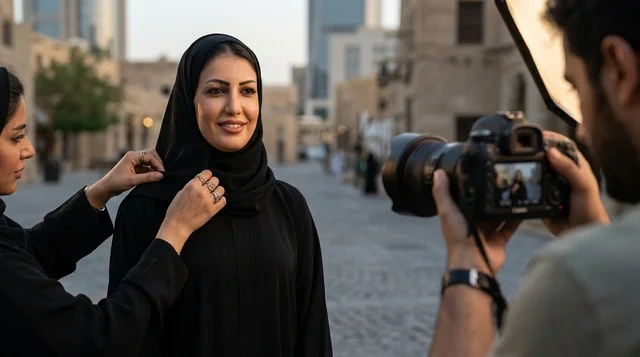 Arab Woman Having Photo Shoot in Traditional Abaya