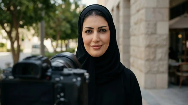 Arab Woman Photographer with Professional Video Camera