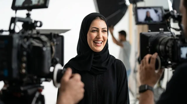 Arab Woman Presenter in Television Studio Interview