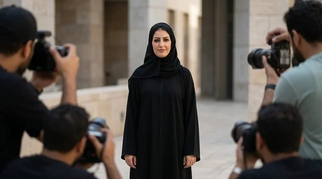 Arab Woman in Abaya Photographed by Press Media