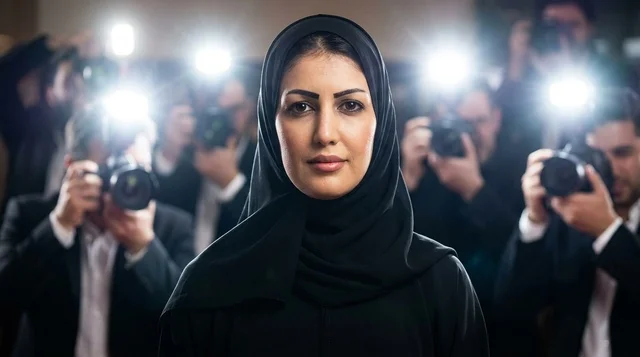 امرأة سعودية مشهورة تقف بثقة أمام فلاشات المصورين