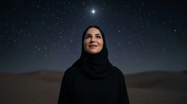 Saudi Arab Woman under Starry Night Sky in Desert