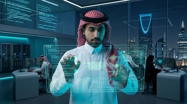 خبير الأمن السيبراني السعودي في مكتب تقني بالرياض