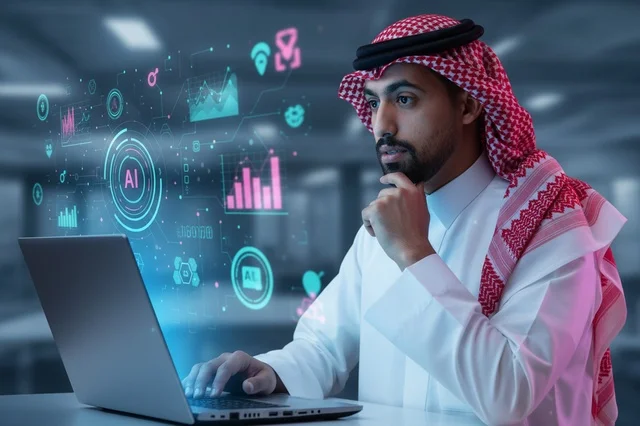 رجل أعمال سعودي يحلل بيانات الأمن السيبراني
