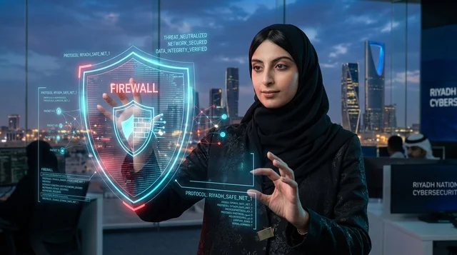 امرأة سعودية في مركز الأمن السيبراني الرقمي بالرياض