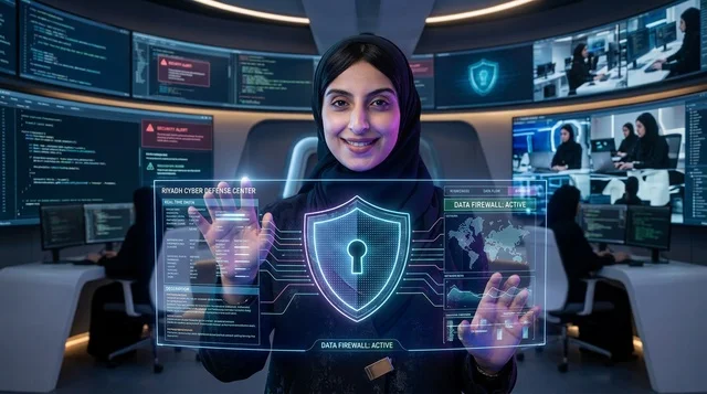 Saudi Woman Cybersecurity Specialist in Control Room
