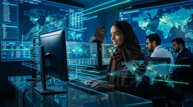 موظفة عربية في مركز عمليات الأمن السيبراني الرقمي