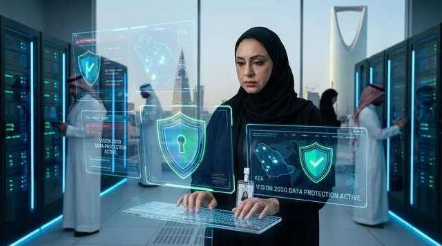 أخصائية أمن سيبراني سعودية في مركز بيانات بالرياض