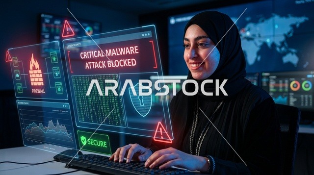 Arab Cybersecurity Specialist Blocking Malware Attack