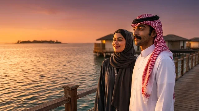Saudi Couple at The Red Sea Project Resort at Sunset
