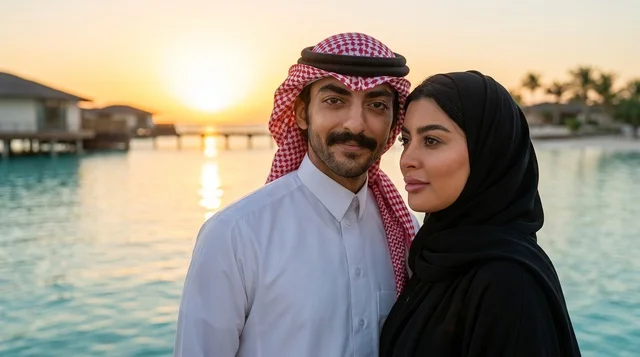 زوجان سعوديان في مشروع البحر الأحمر وقت الغروب