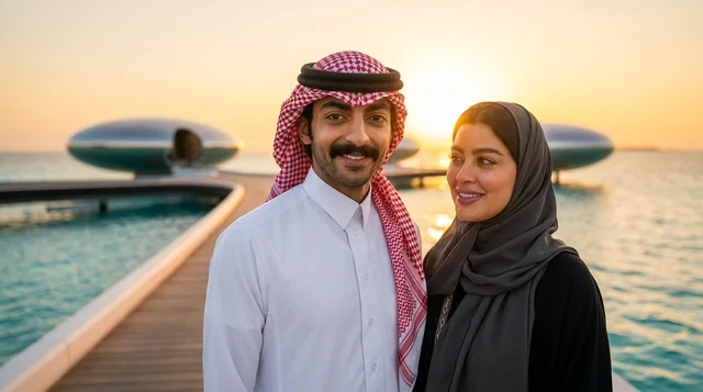 Saudi Couple at The Red Sea Project Resort at Sunset