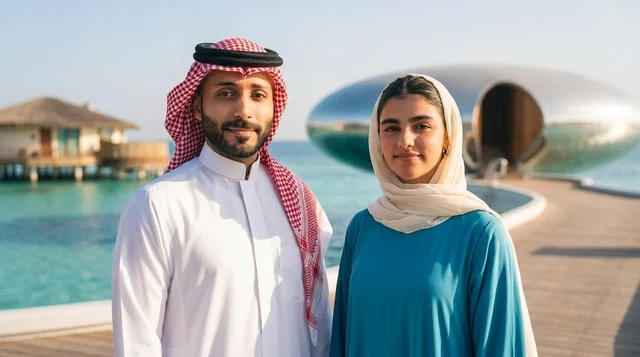 Saudi Couple at Modern Red Sea Luxury Beach Resort