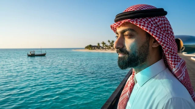 رجل سعودي بالشماغ في منتجع البحر الأحمر الفاخر