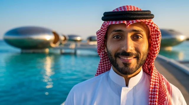 رجل سعودي في منتجع البحر الأحمر الفاخر فوق الماء