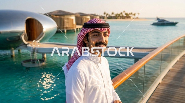 رجل سعودي في منتجع البحر الأحمر الفاخر فوق الماء
