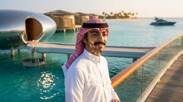 Saudi Man at Luxury Red Sea Resort Overwater Villa