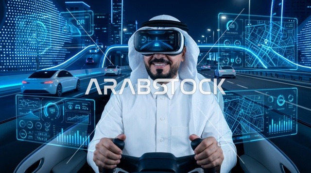 رجل سعودي يجرب محاكاة القيادة بالواقع الافتراضي