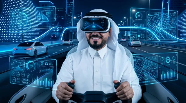 رجل سعودي يجرب محاكاة القيادة بالواقع الافتراضي