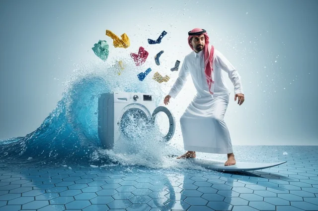 Saudi Man Surfing on Water Wave from Washing Machine