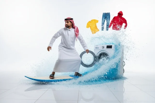 Saudi Man Surfing on Washing Machine Water Splash