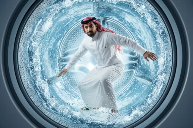 Saudi Man Surfing Inside Washing Machine Conceptual Art