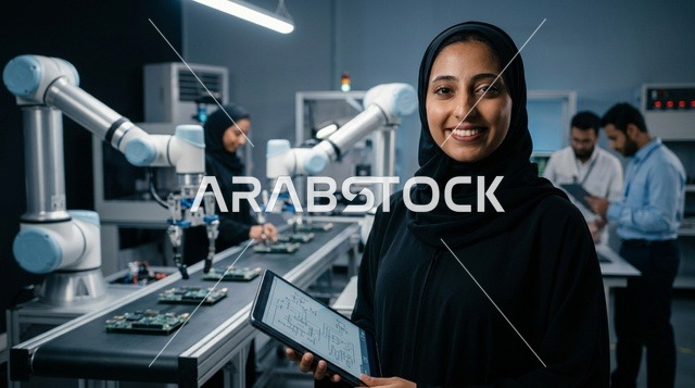 مهندسة عربية في مختبر روبوتات وتكنولوجيا حديثة