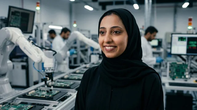 مهندسة عربية في مختبر لتصنيع الروبوتات والتكنولوجيا