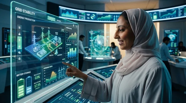 مهندسة عربية تراقب شبكة طاقة ذكية في مركز تحكم