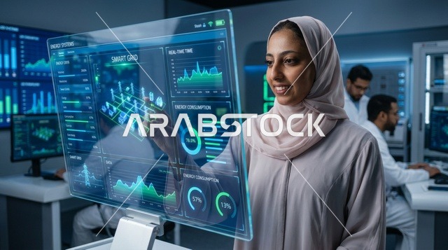 مهندسة عربية تستخدم شاشة ذكية مستقبلية في المختبر