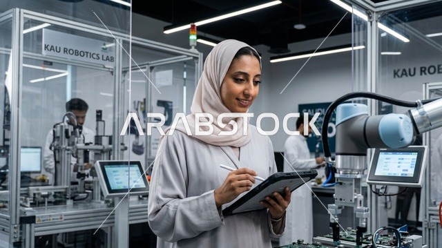 مهندسة سعودية في مختبر الروبوتات بجامعة الملك عبدالعزيز