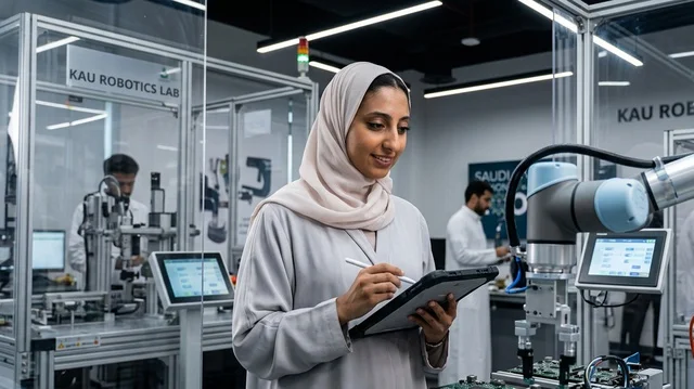 مهندسة سعودية في مختبر الروبوتات بجامعة الملك عبدالعزيز