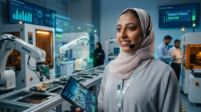 Arab Female Engineer in Smart Robotics Factory