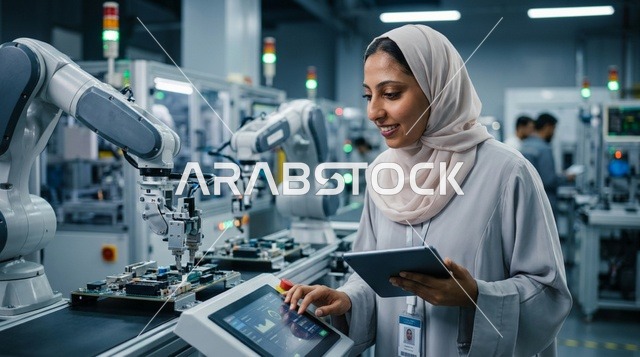 مهندسة عربية تتحكم في خط إنتاج آلي بمصنع حديث