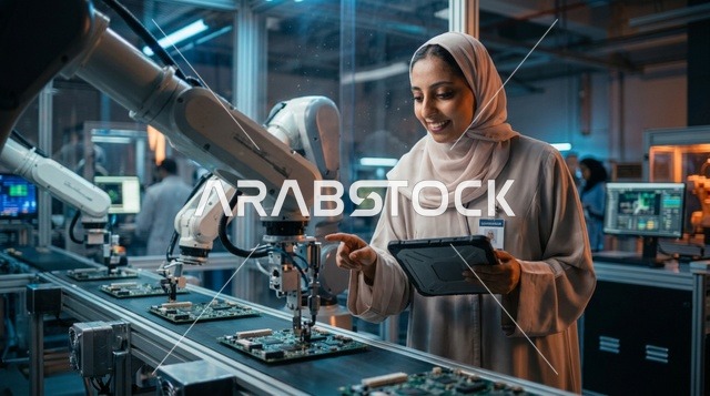 مهندسة عربية تتحكم في روبوتات المصنع الآلية