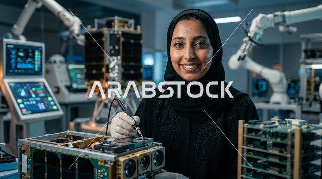 مهندسة فضاء عربية في مختبر تقني عالي الحداثة