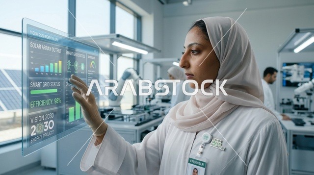 مهندسة عربية تستخدم شاشة طاقة مستقبلية في المختبر