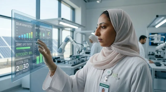 مهندسة عربية تستخدم شاشة طاقة مستقبلية في المختبر