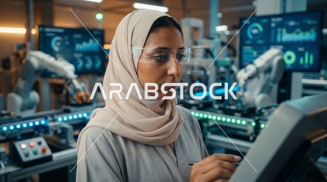 مهندسة عربية تعمل في مصنع روبوتات ذكي