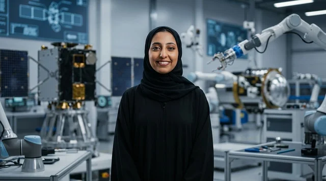 مهندسة فضاء عربية في مختبر تقني متطور