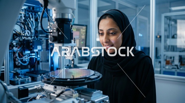 مهندسة عربية في مختبر تصنيع أشباه الموصلات والرقائق