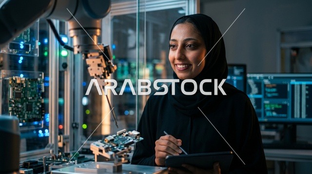 مهندسة عربية في مختبر الروبوتات والتكنولوجيا الحديثة